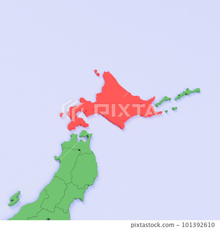 Bird view of the Japanese archipelago Blue sea and green land Prefectural border display Red highlights_[Hokkaido] 101392610