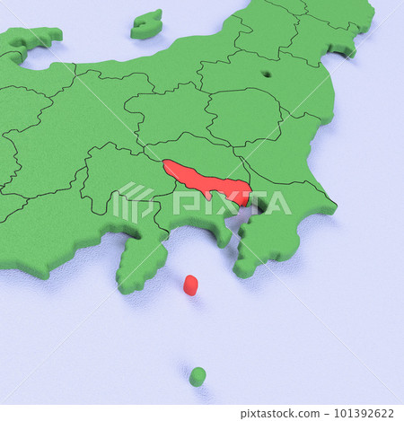 日本列島鳥瞰圖 藍海綠地 縣界展示 紅色亮點_[東京] 101392622