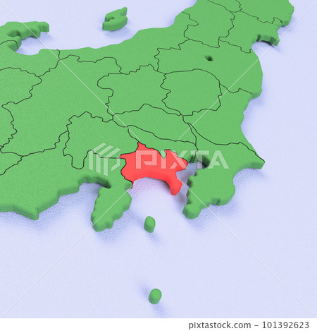 日本列島鳥瞰圖 碧海綠地 縣界展示 紅色亮點_[神奈川縣] 101392623