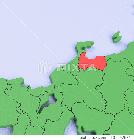Bird view of the Japanese archipelago, blue sea and green land, prefectural border display, red highlights_[Toyama Prefecture] 101392625