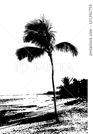 Palm tree silhouette on the seashore. Vector illustration 101392758