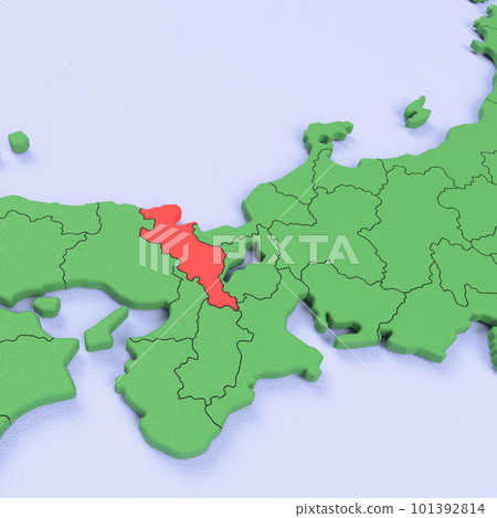 Bird view of the Japanese archipelago Blue sea and green land Prefectural border display Red highlights_[Kyoto Prefecture] 101392814