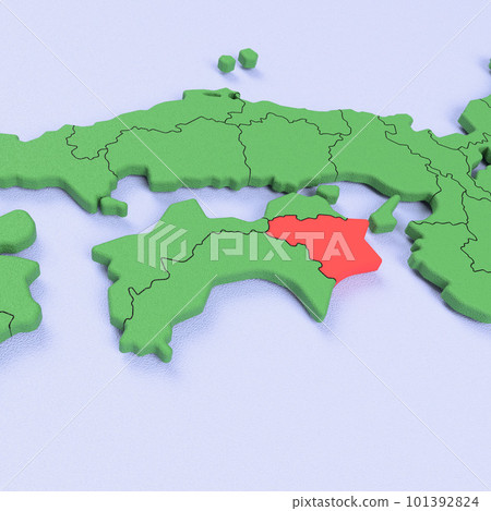 Bird view of the Japanese archipelago Blue sea and green land Prefectural border display Red highlights_[Tokushima Prefecture] 101392824