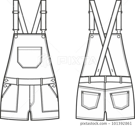 Womens denim overall shorts. Fashion CAD. Womens denim overall shorts. Fashion CAD. 101392861