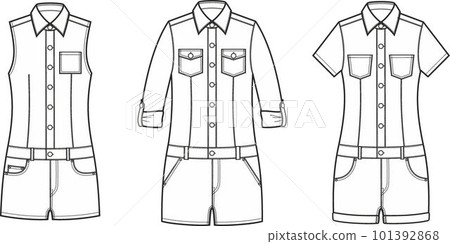 Womens denim coverall shorts. Fashion CAD. Womens denim coverall shorts. Fashion CAD. 101392868