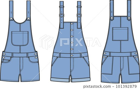 Womens denim overall shorts. Fashion CAD. Womens denim overall shorts. Fashion CAD. 101392879