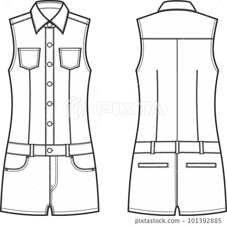 Womens denim coverall shorts. Fashion CAD. Womens denim coverall shorts. Fashion CAD. 101392885