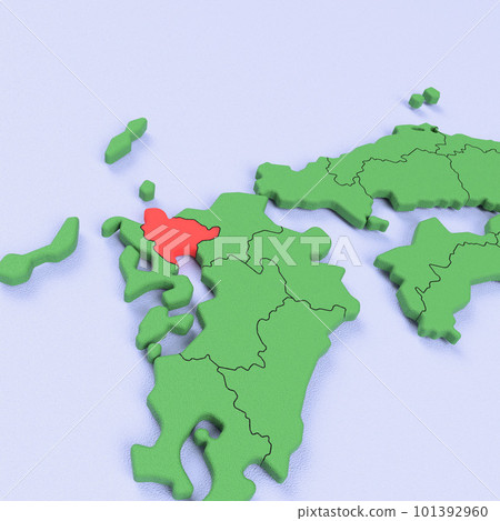 Bird view of the Japanese archipelago Blue sea and green land Prefectural border display Red highlights_[Saga Prefecture] 101392960