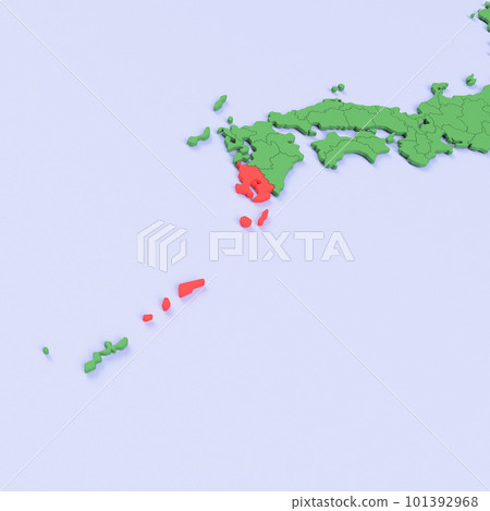 Bird view of the Japanese archipelago Blue sea and green land Prefectural border display Red highlights_[Kagoshima Prefecture wide area] 101392968