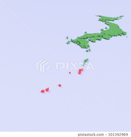 Bird view of the Japanese archipelago Blue sea and green land Prefectural border display Red highlights_[Okinawa Prefecture] 101392969