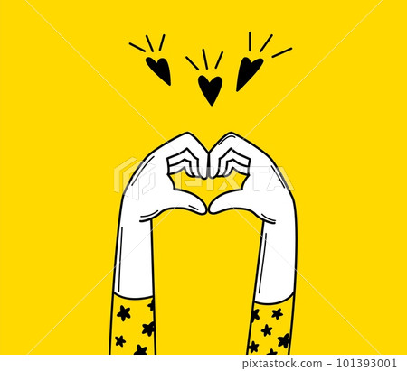 Doodle hands show heart sign. Love romantic poster, sketch abstract hand and hearts icons. Cute support or helping, charity vector print card Doodle hands show heart sign. Love romantic poster, sketch abstract hand and hearts icons. Cute support or helping, charity vector print card 101393001