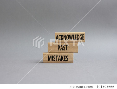 Acknowledge Past Mistakes symbol. Wooden blocks with words Acknowledge Past Mistakes. Beautiful grey background. Business and Acknowledge Past Mistakes. Copy space. 101393666