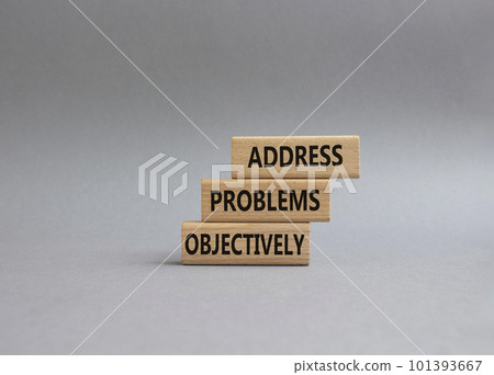 Address Problems Objectively symbol. Wooden blocks with words Address Problems Objectively. Beautiful orange background. Business and Address Problems Objectively concept. Copy space. 101393667
