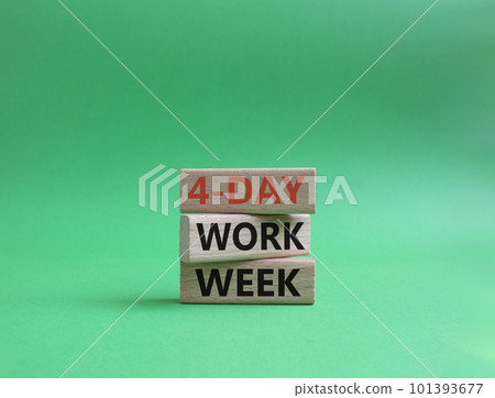 4-day work week symbol. Concept words 4-day work week on wooden blocks. Beautiful green background. Business and 4-day work week concept. Copy space 101393677