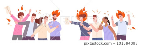 Group dispute. Conflict two team of shout office workers or student opponents debate, anger argument arguing fighting business discussion, disagreement opinion vector illustration 101394095