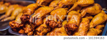 Stuffed wrapped, street food from Wangfujing street at Beijing, China BANNER, LONG FORMAT 101394163