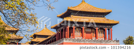 Ancient royal palaces of the Forbidden City in Beijing,China BANNER, LONG FORMAT 101394216