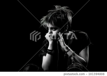 Young punk girl, emotional dramatic low key portrait, AI generative image Young punk girl, emotional dramatic low key portrait, AI generative image 101394808