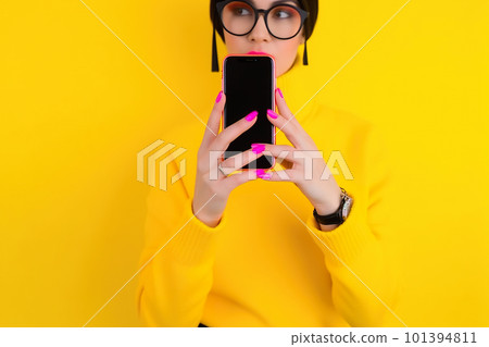 Hand holding a smartphone mock up. AI generative image Hand holding a smartphone mock up. AI generative image 101394811
