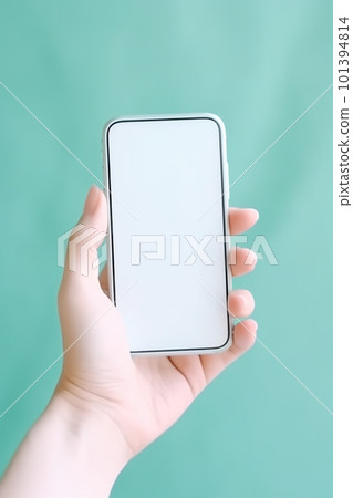 Hand holding a smartphone mock up. AI generative image Hand holding a smartphone mock up. AI generative image 101394814