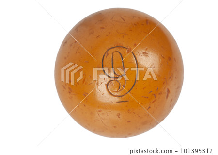 Old vintage billiard ball, number nine. On white background. 101395312