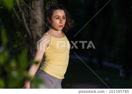 ballet ballerina dancer motion in happy joyful Rhythm . Hispanic woman healthy life outdoors ballet ballerina dancer motion in happy joyful Rhythm . Hispanic woman healthy life outdoors 101395780