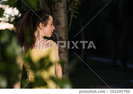 ballet ballerina dancer motion in happy joyful Rhythm . Hispanic woman healthy life outdoors  101395790