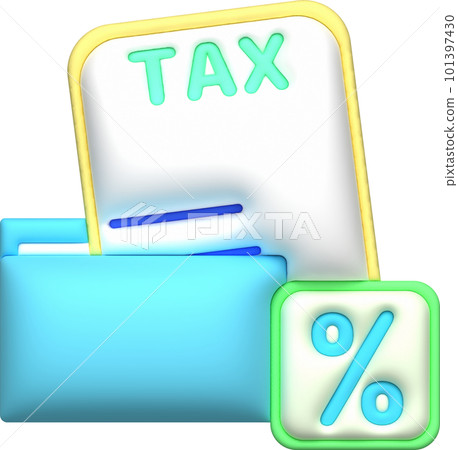 illustration 3D. Tax information. Income data collection in files. 101397430