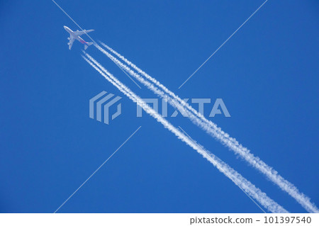 Blue sky and airplane cloud 101397540