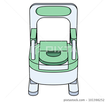Illustration of a portable toilet with a closed lid seen from an angle 101398252