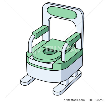 Illustration of a portable toilet with a closed lid seen from an angle Illustration of a portable toilet with a closed lid seen from an angle 101398253
