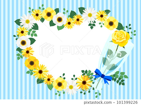 水平黃色玫瑰和黃色花相框 101399226