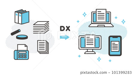 矢量插圖材料/數字/物流，帶有 DX 和無紙化提高工作效率的圖像 101399283