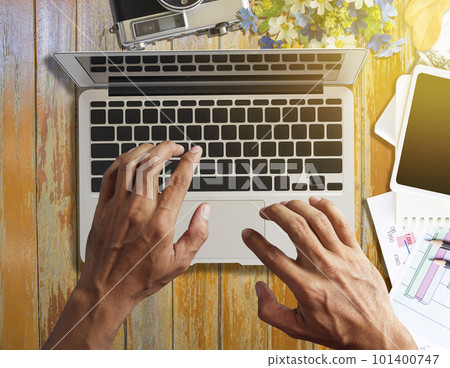 hand working laptop in office 101400747