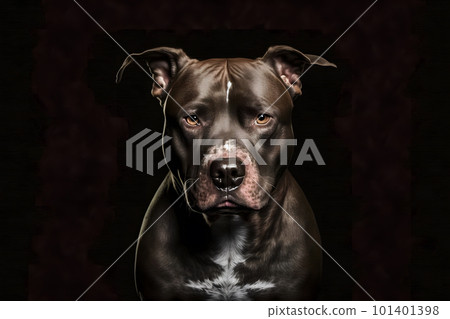 Pitbull dog portrait on black background. Neural network AI generated art Pitbull dog portrait on black background. Neural network AI generated art 101401398