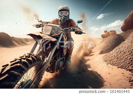 Rider on a ktm bike in the desert. Neural network AI generated art 101401445