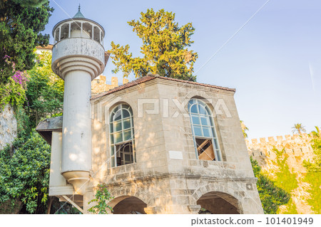 Old town Kaleici in Antalya. Panoramic view of Antalya Old Town port, Taurus mountains and Mediterrranean Sea, Turkey 101401949