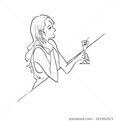 一位女士在酒吧里懶洋洋地喝著雞尾酒的線條畫 一位女士在酒吧里懶洋洋地喝著雞尾酒的線條畫 101402025