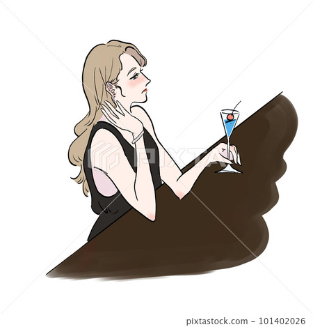 一個女人在酒吧里懶洋洋地喝著雞尾酒的彩色插圖 1 一個女人在酒吧里懶洋洋地喝著雞尾酒的彩色插圖 1 101402026