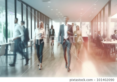 blur People Walking in the corridor of business center. Neural network AI generated art 101402090