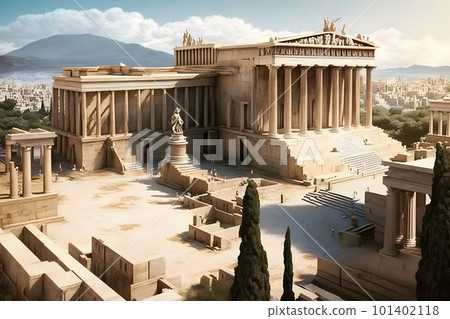 Fantasy Athens landmark Acropolis and the Odeon of Herodes Atticus, Herodeion, just after the sunrise. Neural network AI generated art Fantasy Athens landmark Acropolis and the Odeon of Herodes Atticus, Herodeion, just after the sunrise. Neural network AI generated art 101402118