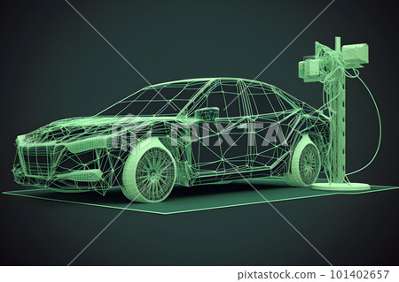 Electric car charging concept in green environment. Neural network AI generated art Electric car charging concept in green environment. Neural network AI generated art 101402657