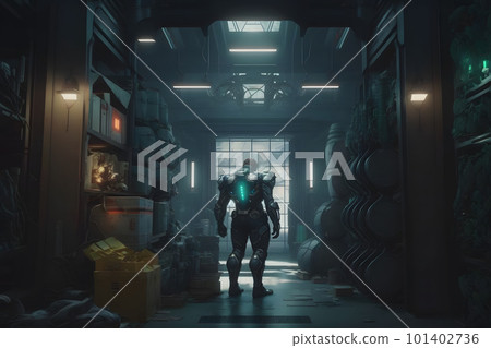 Innovative industry robot working in warehouse for human labor replacement. Neural network AI generated art Innovative industry robot working in warehouse for human labor replacement. Neural network AI generated art 101402736