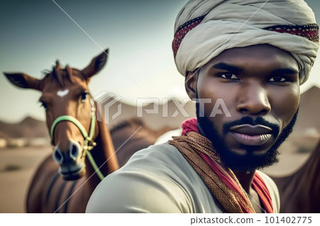 Local Emirati man. Bedouin from United Arab Emirates. Neural network AI generated art 101402775