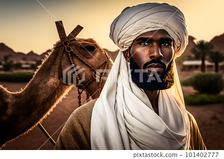 Local Emirati man. Bedouin from United Arab Emirates. Neural network AI generated art 101402777