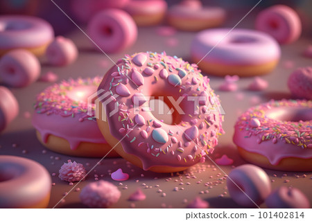 sweet donuts in delicate pink colors. Neural network AI generated art 101402814