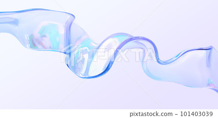 Glass wave or crystal ribbon on abstract background 3d render. Iridescent transparent geometric shape, curved liquid water form with holographic gradient texture, wallpaper, pattern. 3D illustration 101403039