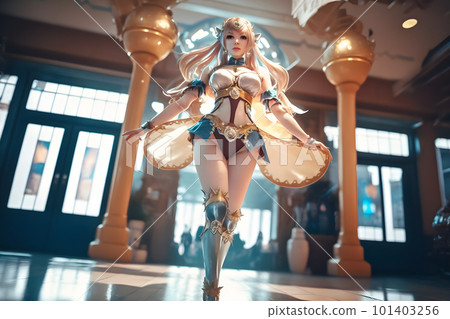 Asian girl in a beautiful costume is dancing k-pop. Neural network AI generated art 101403256