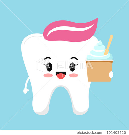 Cute tooth with ice cream in cardboard eco packaging. Cute tooth with ice cream in cardboard eco packaging. 101403520