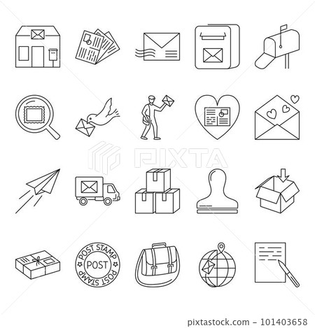 Postal service icon set in line style 101403658